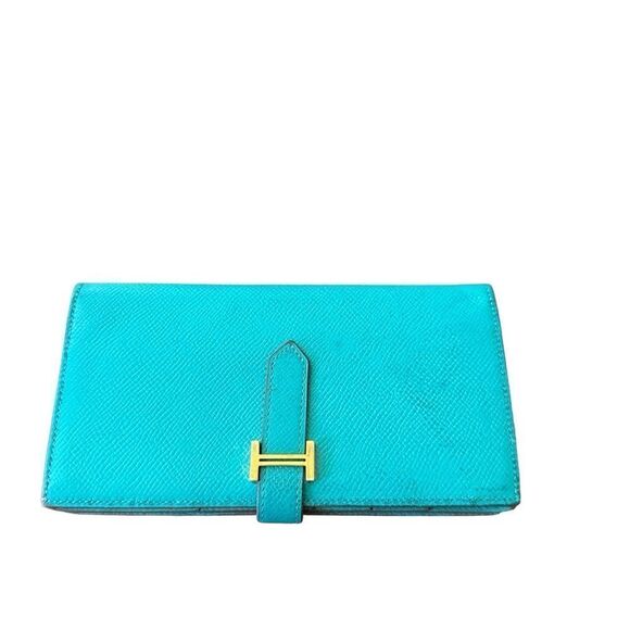 Hermès turquoise Trifold Bearn Wallet - Picture 1 of 8